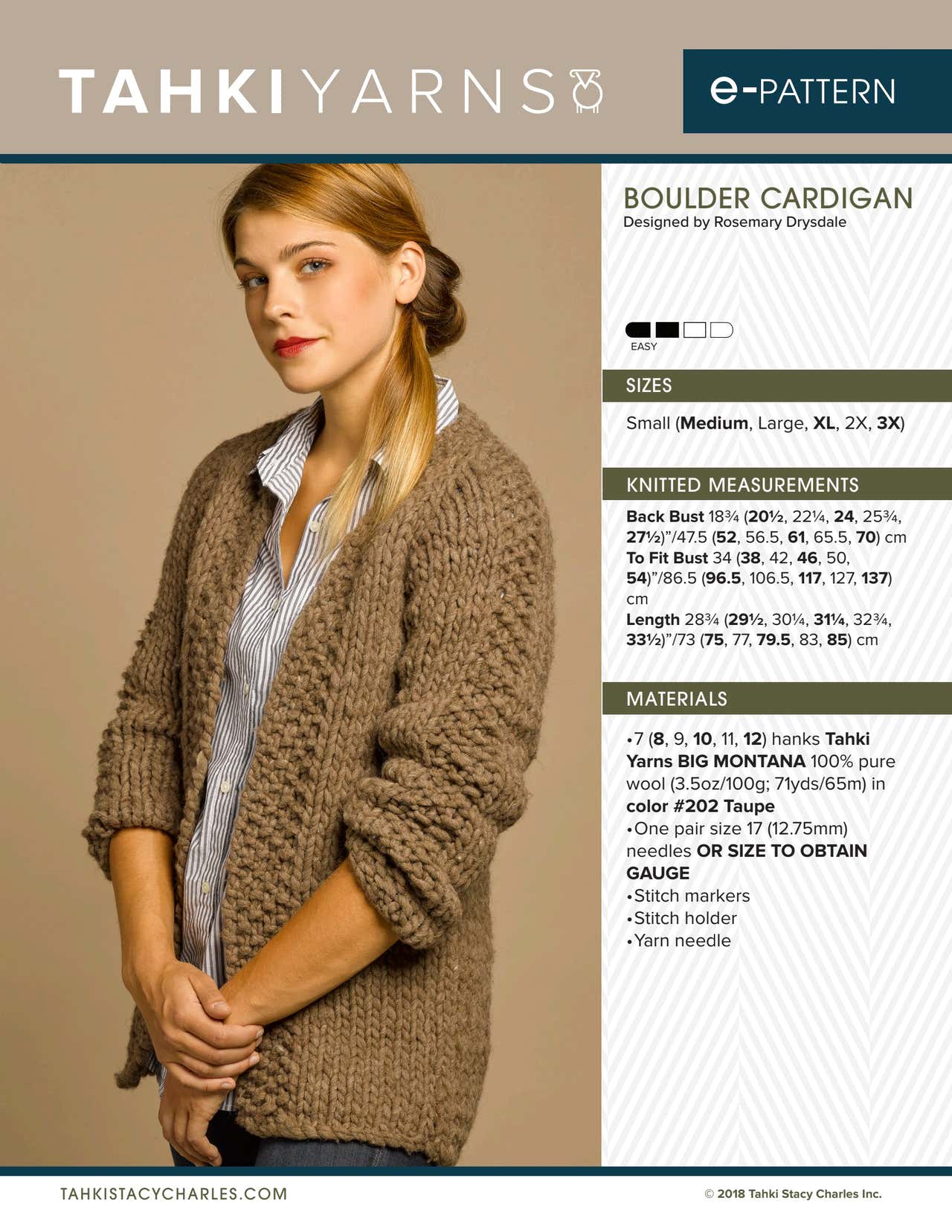 Tahki Yarns Boulder Cardigan Knitting Pattern