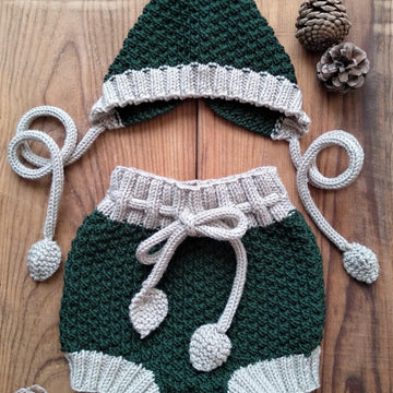 Mossy Baby Bloomers and Pixie Hat | 0-24 months