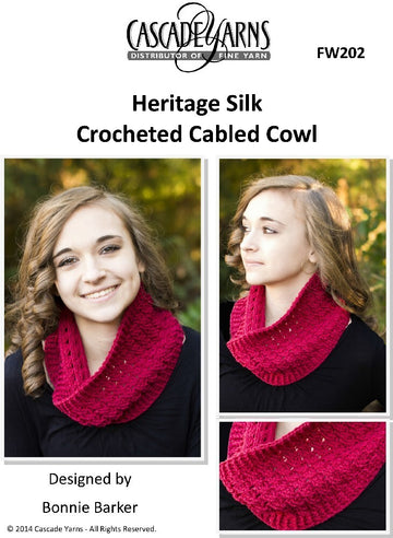 Crocheted Cabled Cowl in Cascade Heritage Silk - FW202 - Free PDF