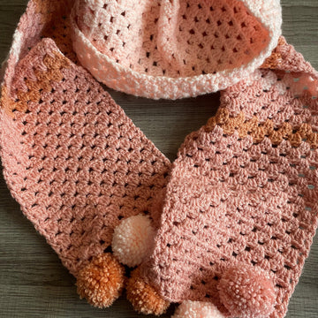 Pom Pom Granny Scarf and Head Band Set
