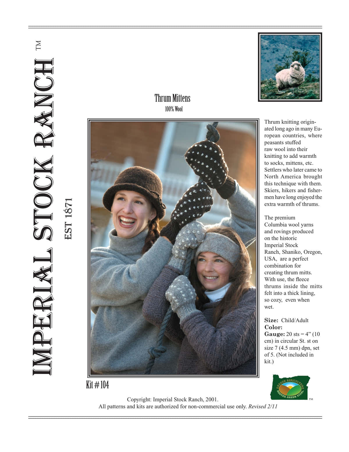 Imperial Yarn Thrum Mitten Mittens Knitting Pattern