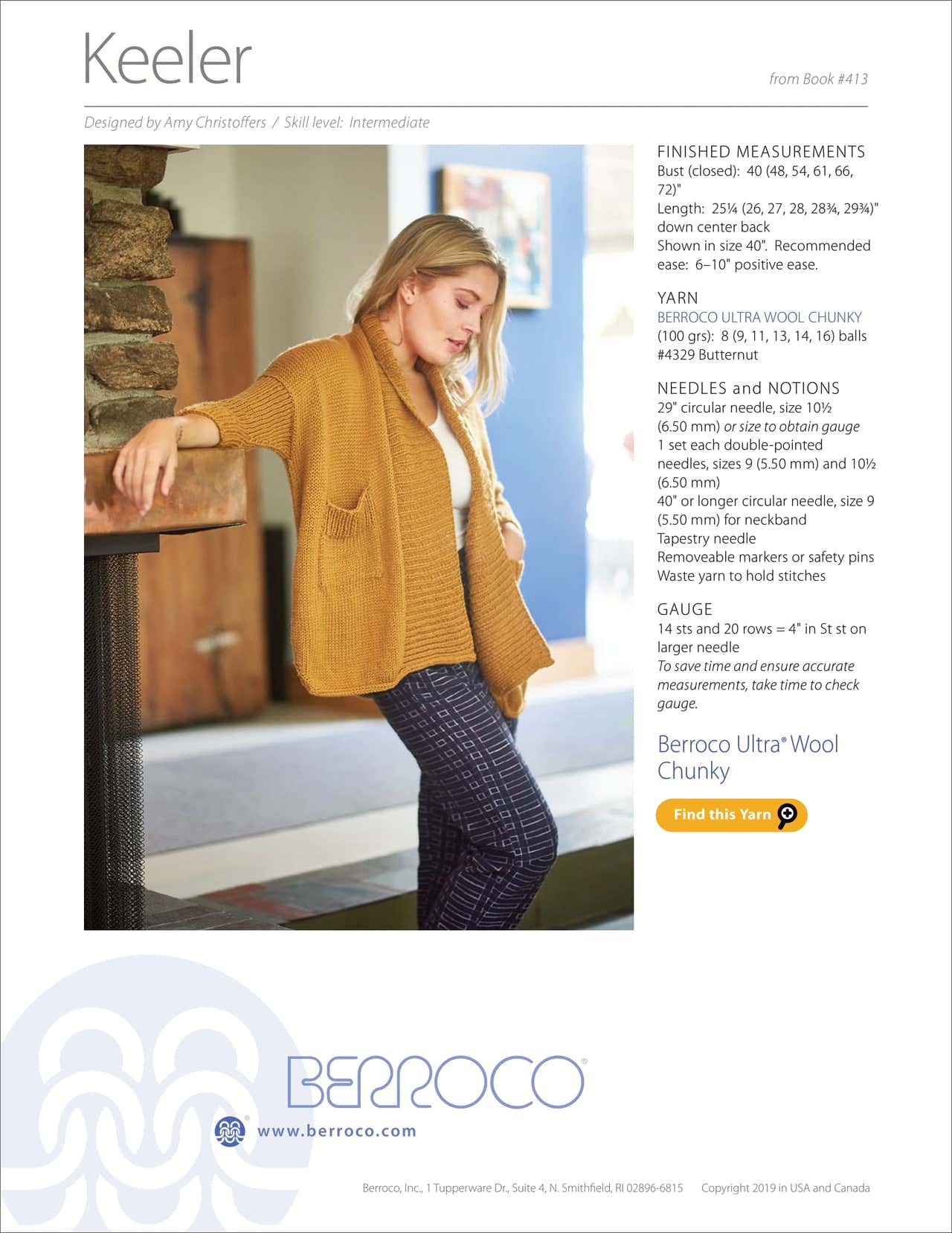 Berroco Keeler Cardigan Knitting Pattern