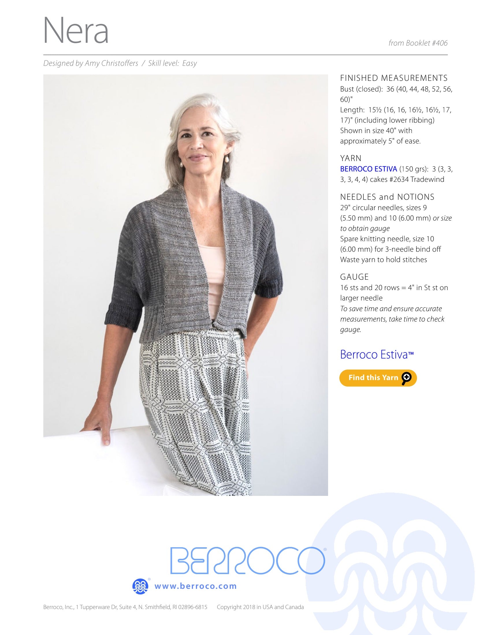Berroco Nera Cardigan Knitting Pattern