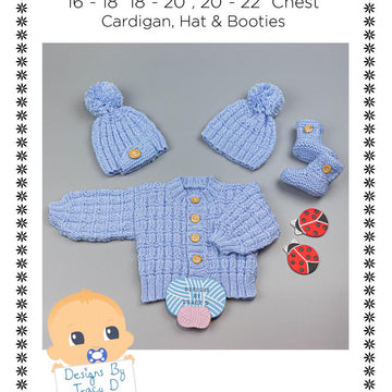 Ollie baby cardigan, hat & booties knitting pattern