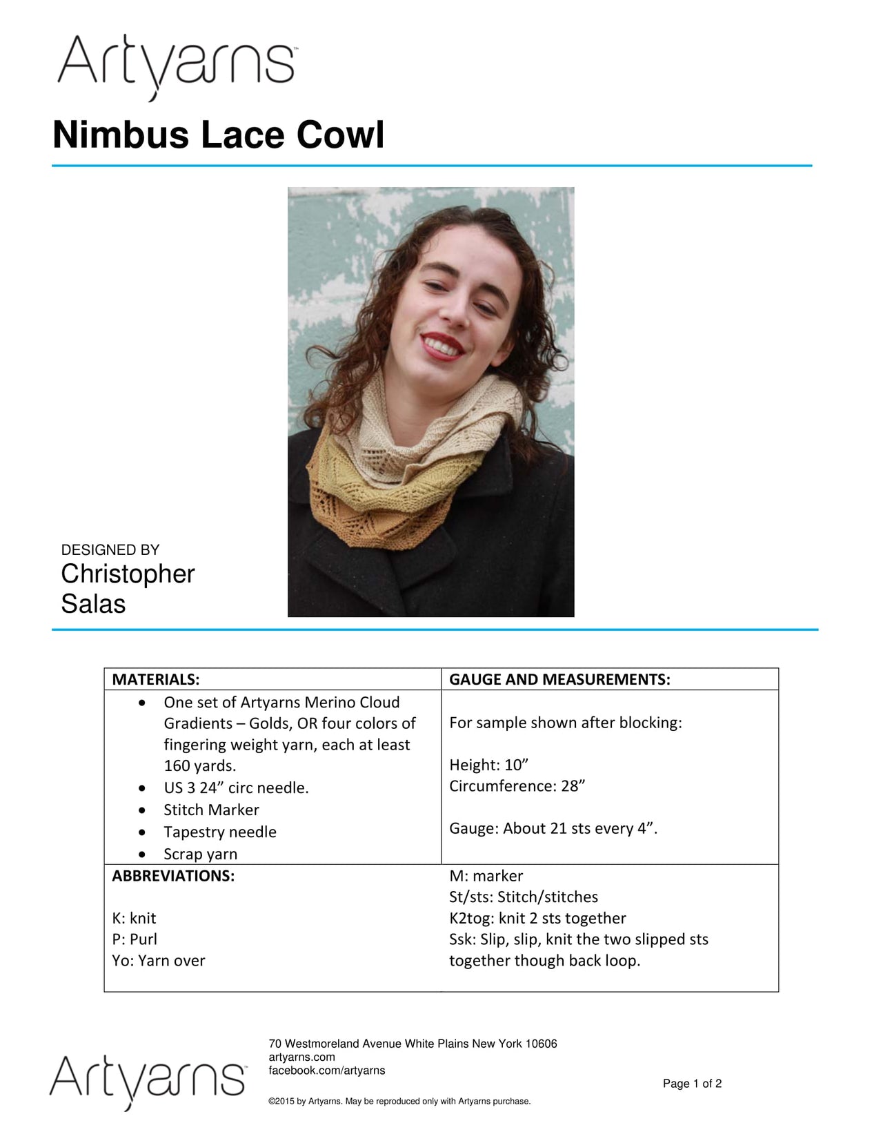 Christopher Salas Nimbus Lace Cowl Knitting Pattern