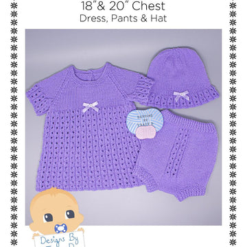 Seren Baby dress, sun hat & pants knitting pattern, 18"  and 20" chest