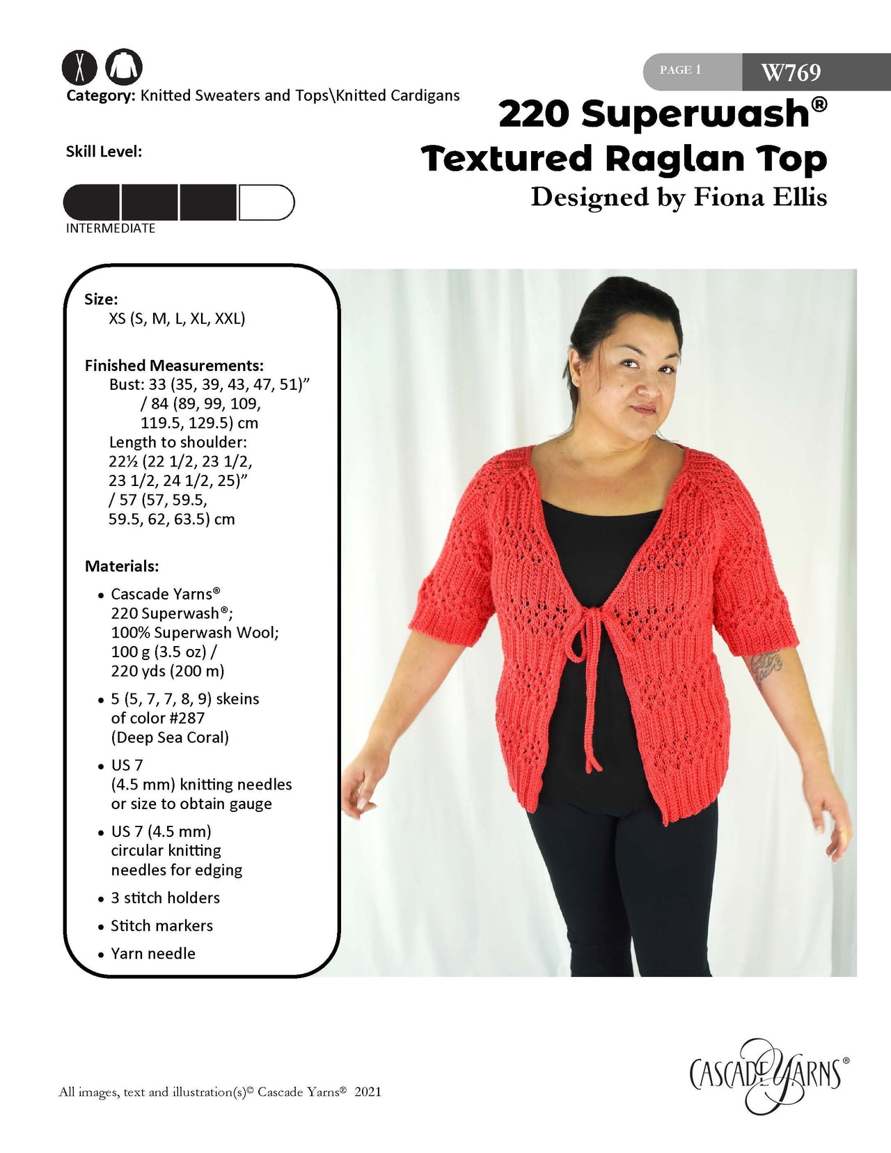 Textured Raglan Top in Cascade Yarns 220 Superwash - W769 - Free PDF