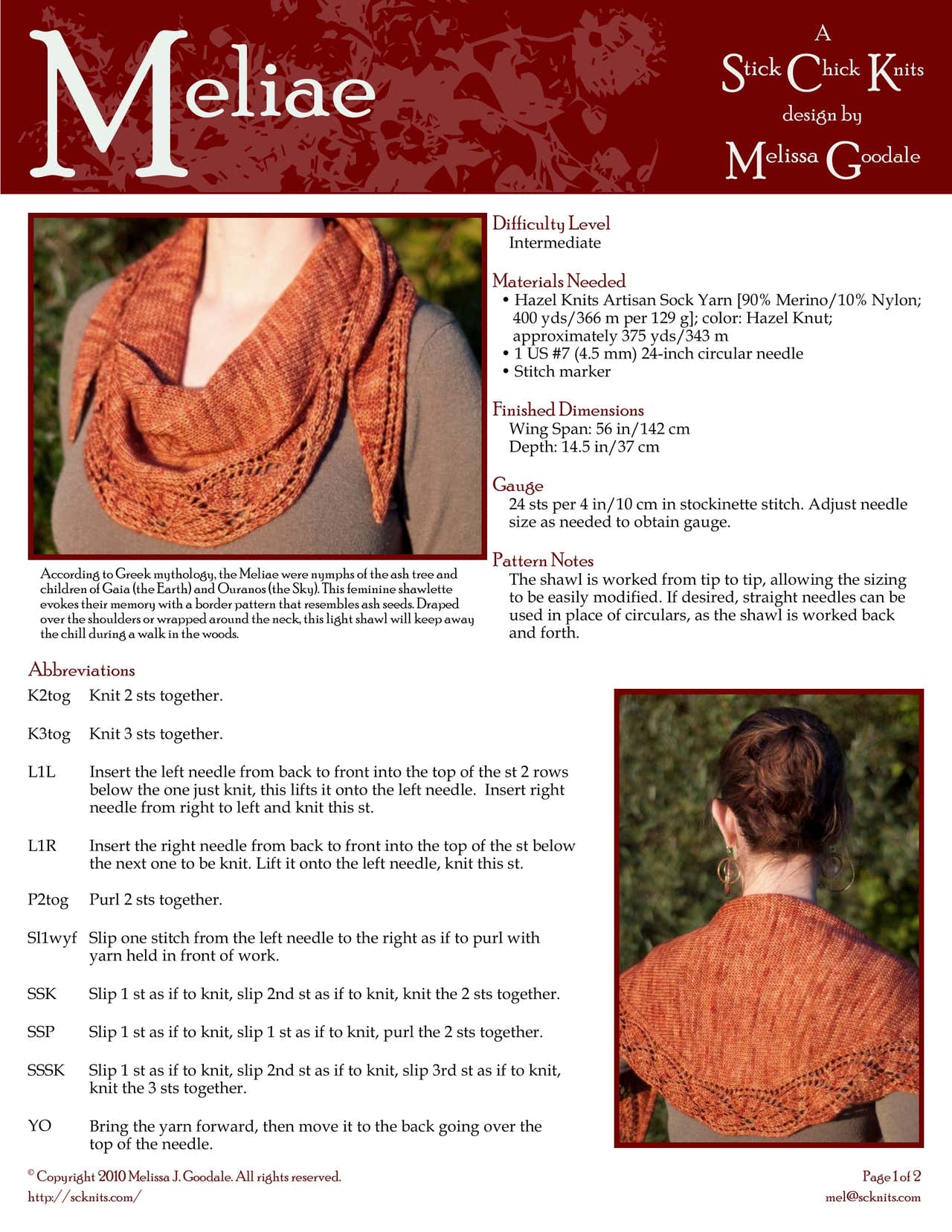 Stick Chick Knits Meliae Wrap Knitting Pattern