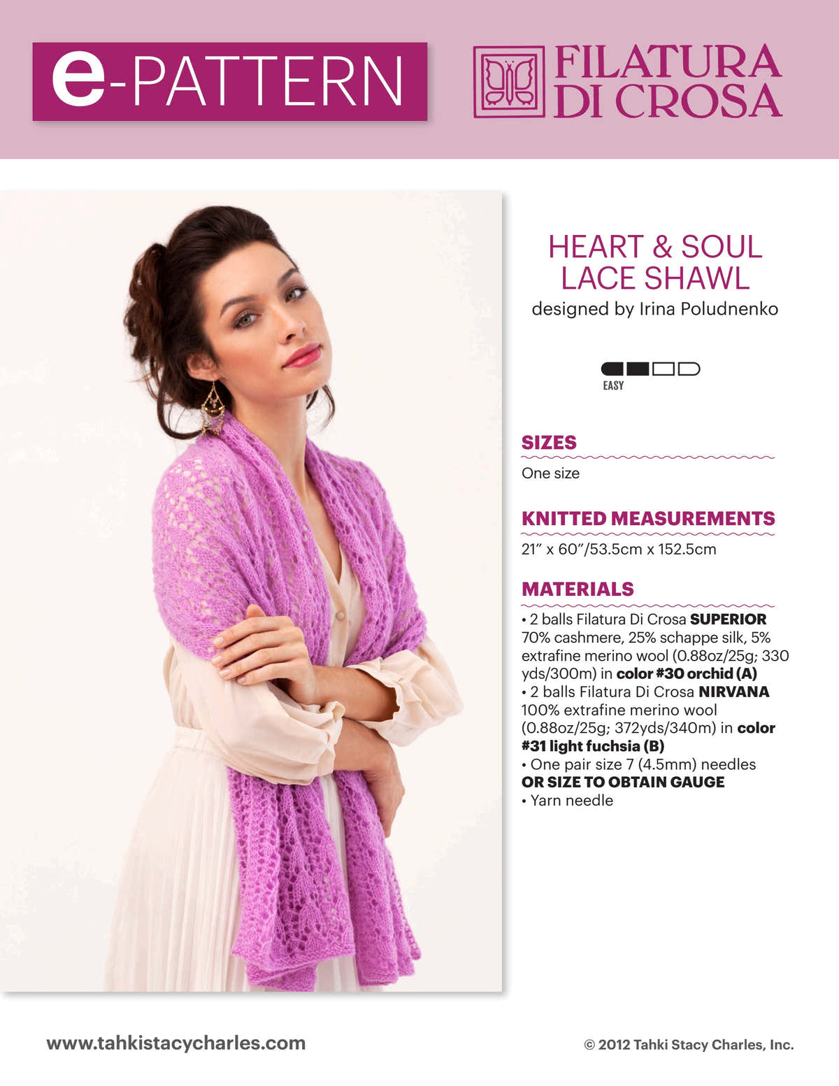 Filatura Di Crosa Heart & Soul Lace Shawl Knitting Pattern