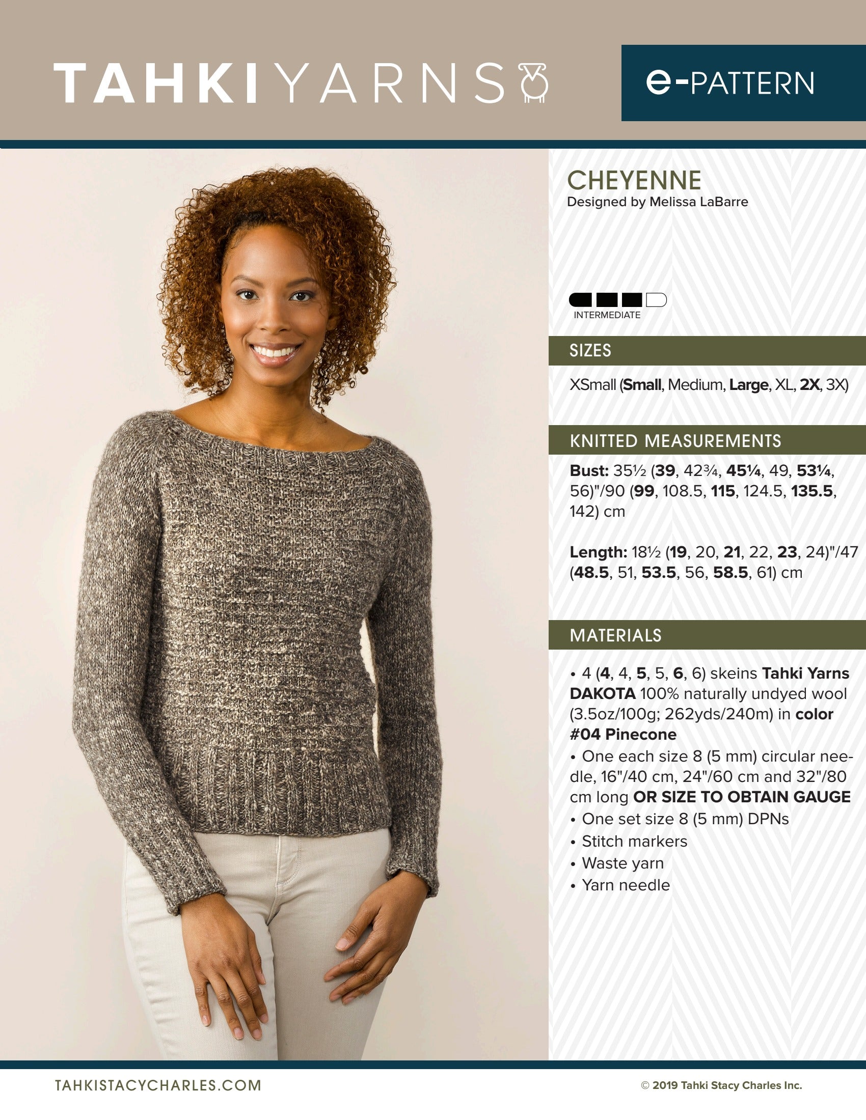 Tahki Yarns Cheyenne Knitting Pattern