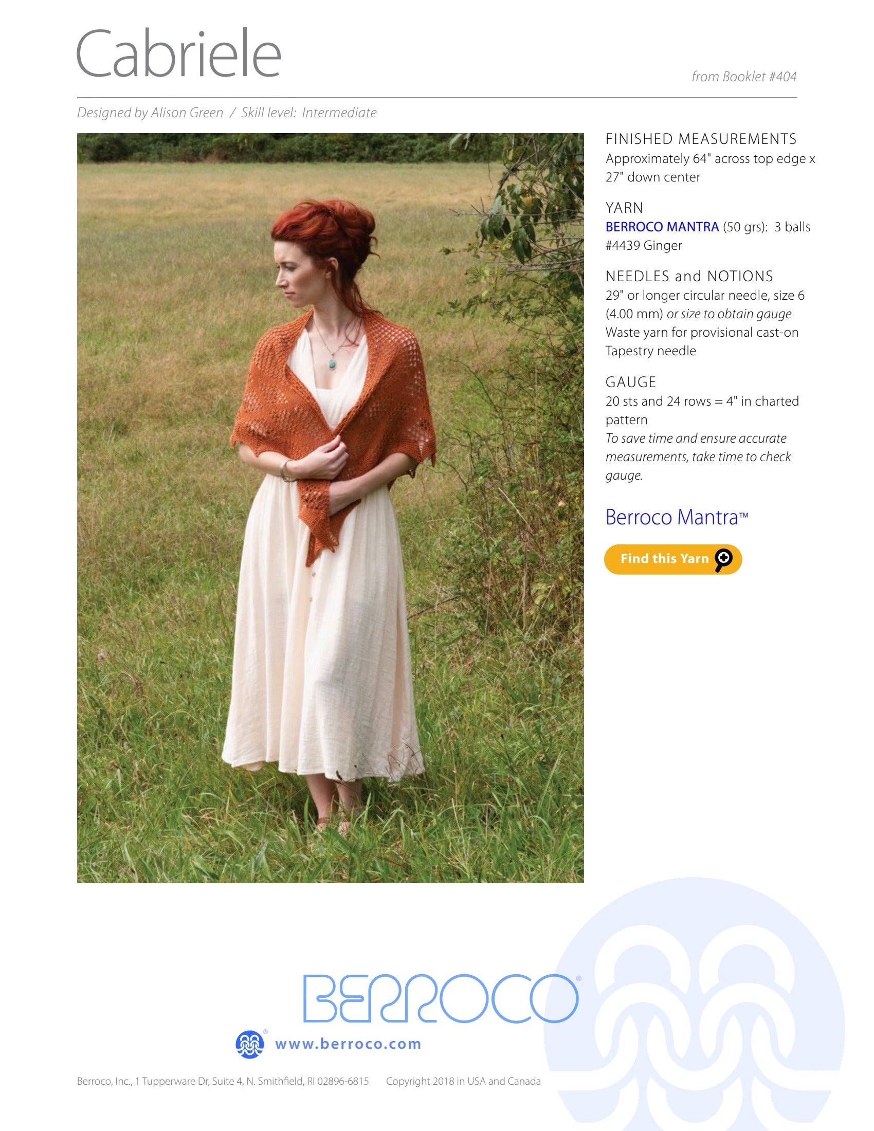 Berroco Cabriele Wrap Knitting Pattern