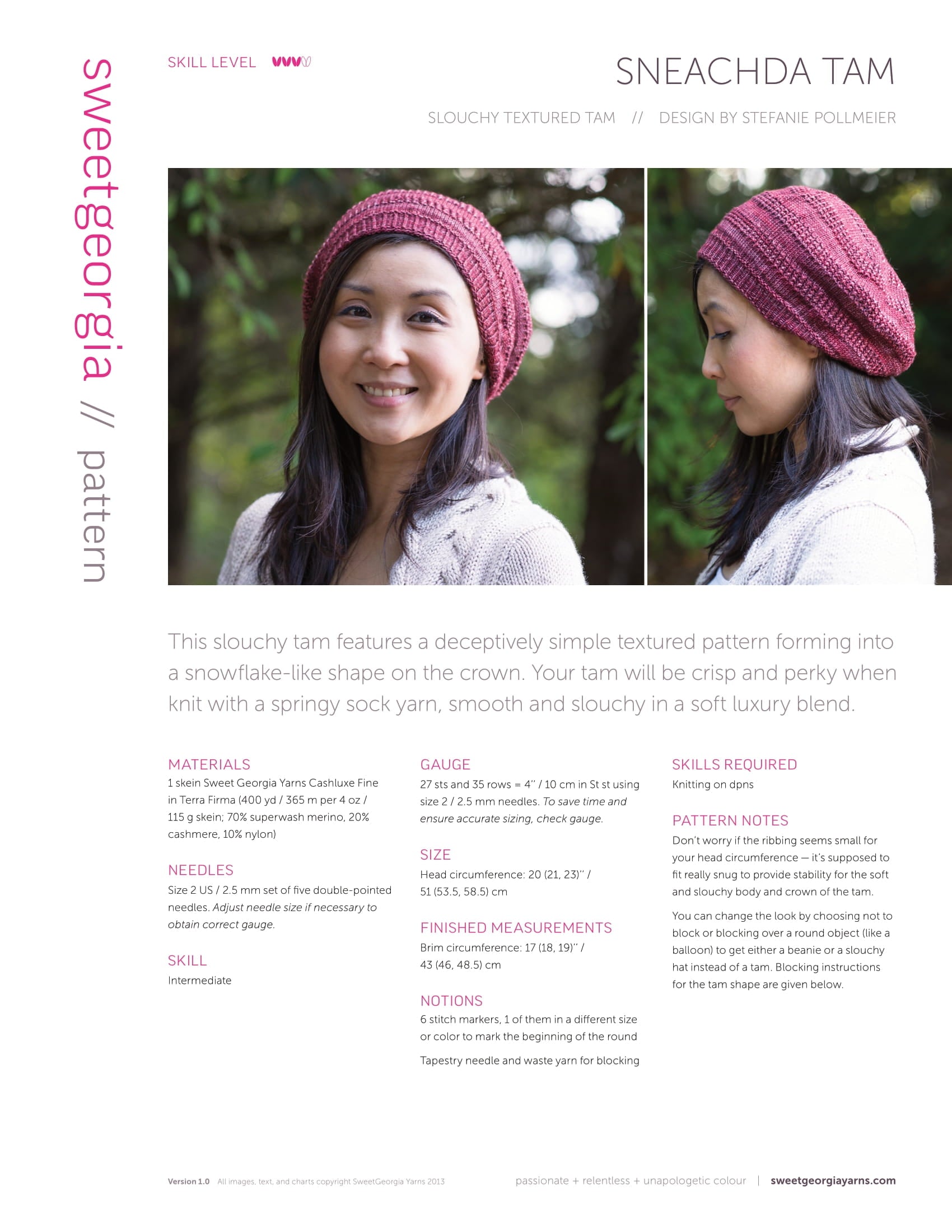 SweetGeorgia Sneachda Tam Hat Knitting Pattern