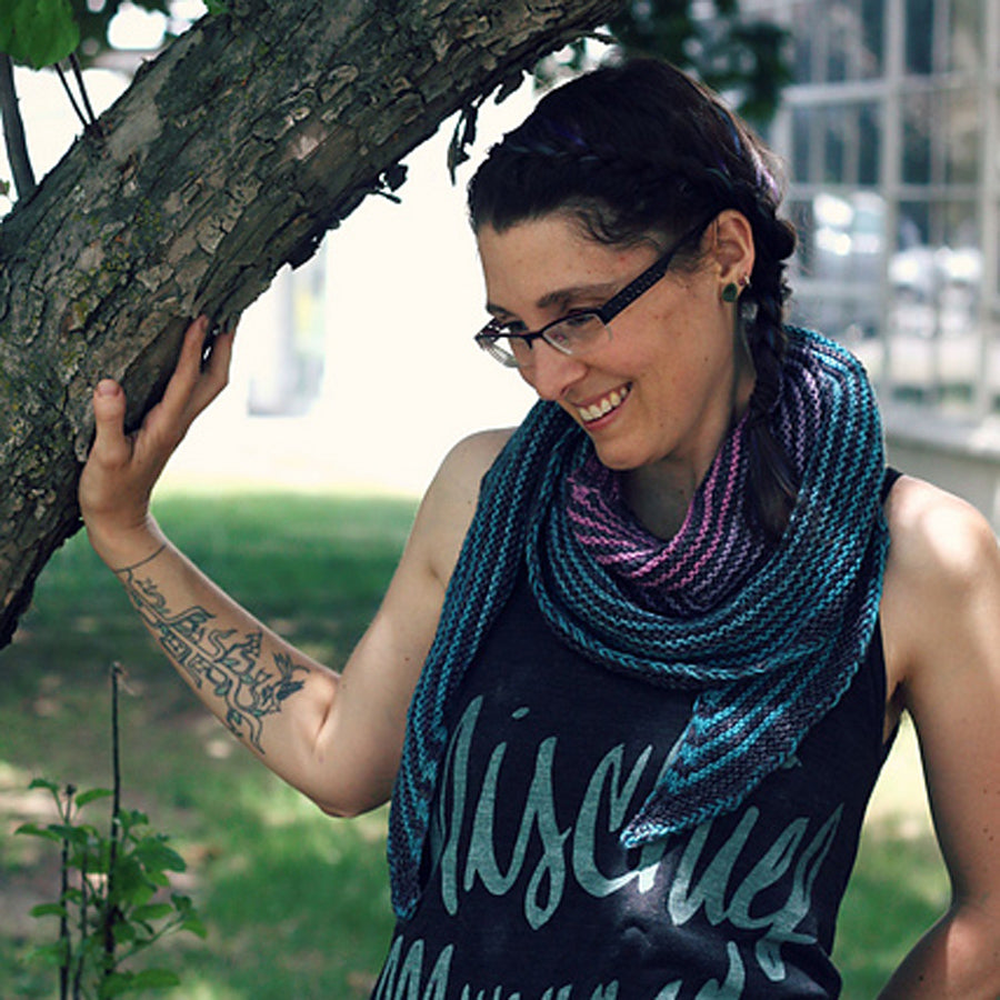 Wonderland Yarns Striped Swoosh Shawlette Knitting Pattern