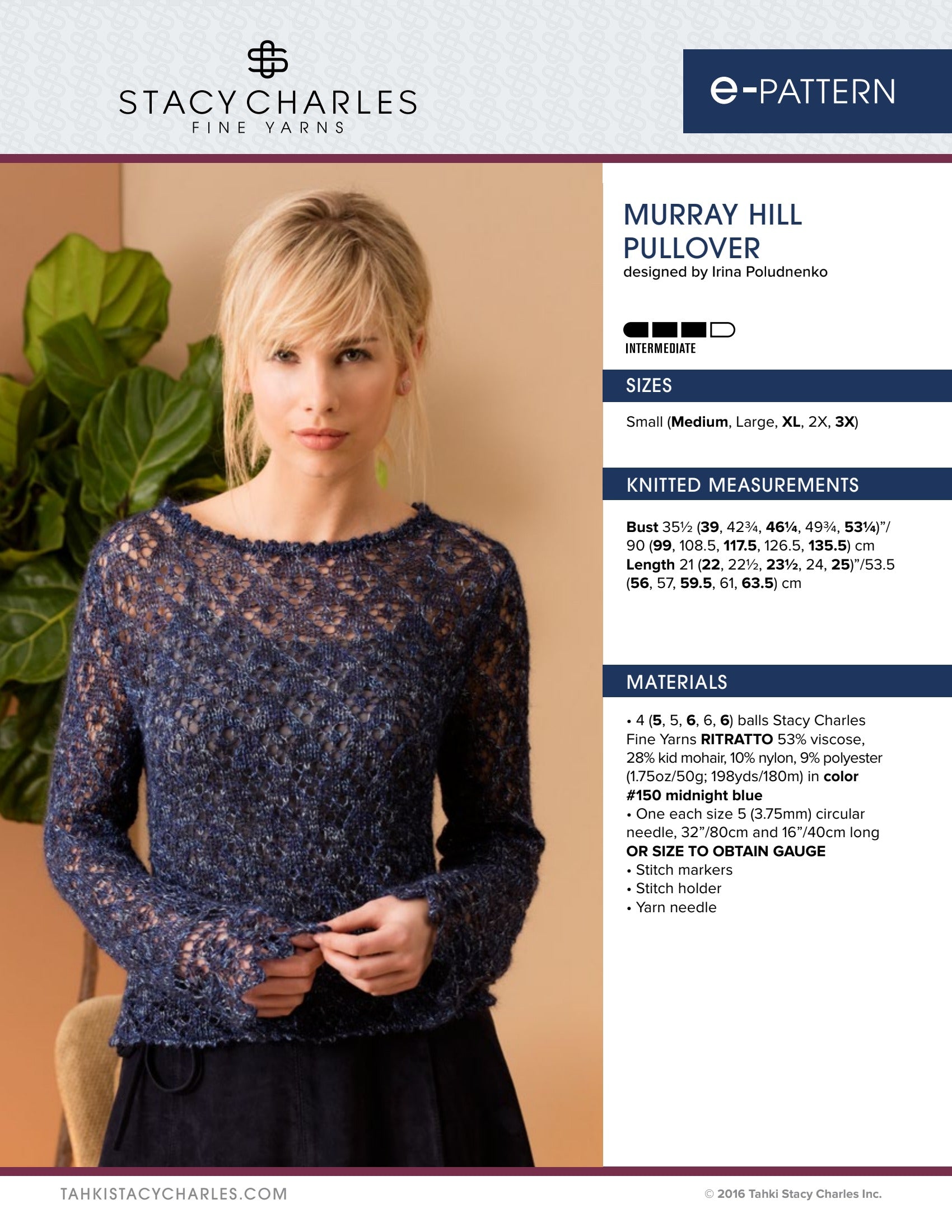 Stacy Charles Fine Yarns Murray Hill Pullover Knitting