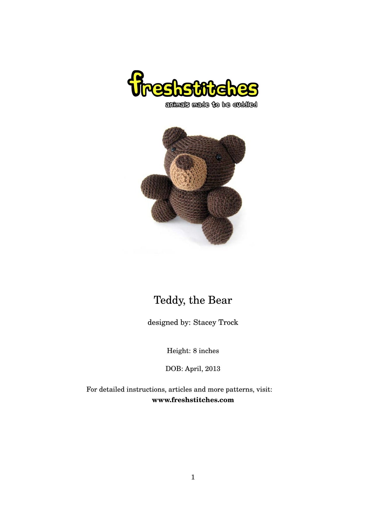 FreshStitches Teddy the Bear Toy Crochet Pattern