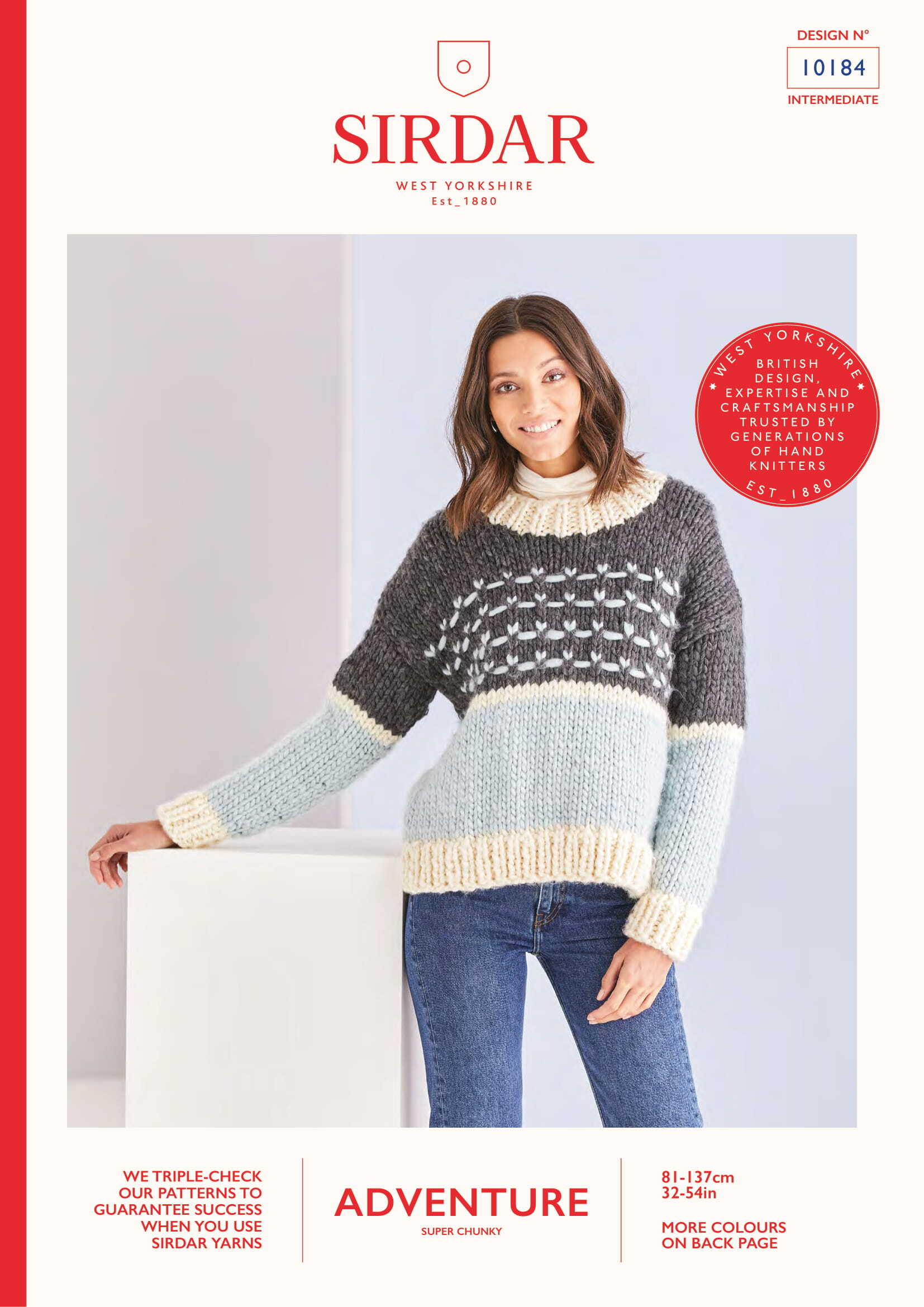 Sirdar Crew Neck Textured Sweater Jumper Knitting Pattern