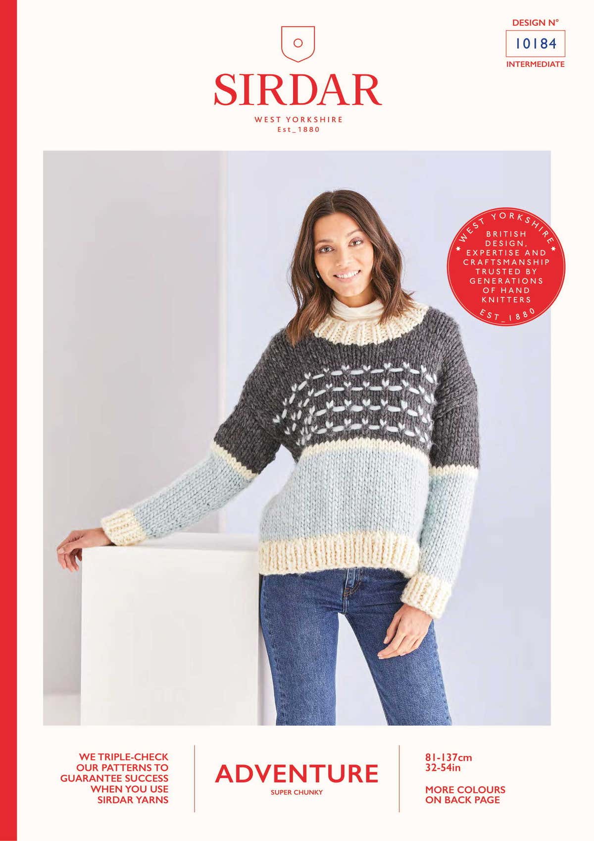 Sirdar Crew Neck Textured Sweater Jumper Knitting Pattern