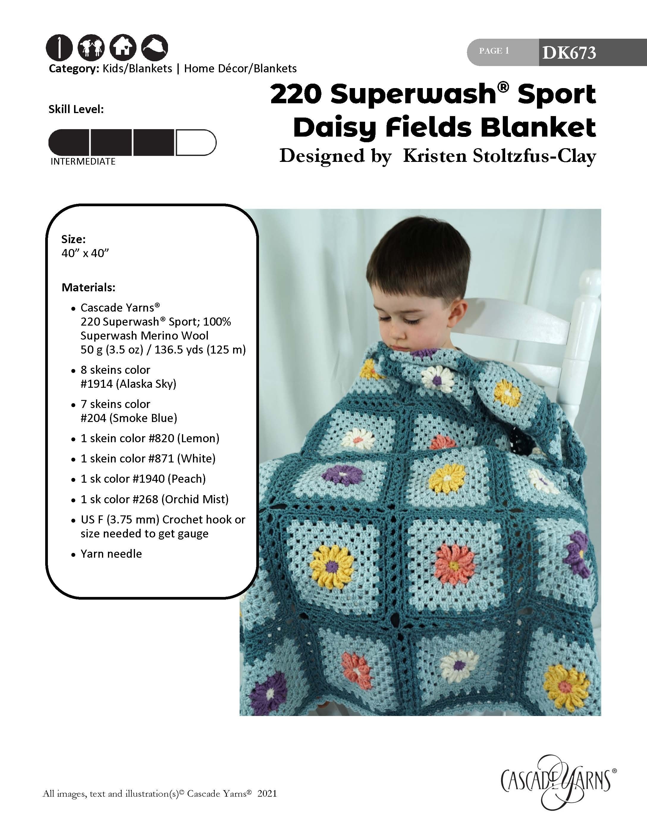Daisy Fields Blanket in Cascade Yarns 220 Superwash Sport - Free