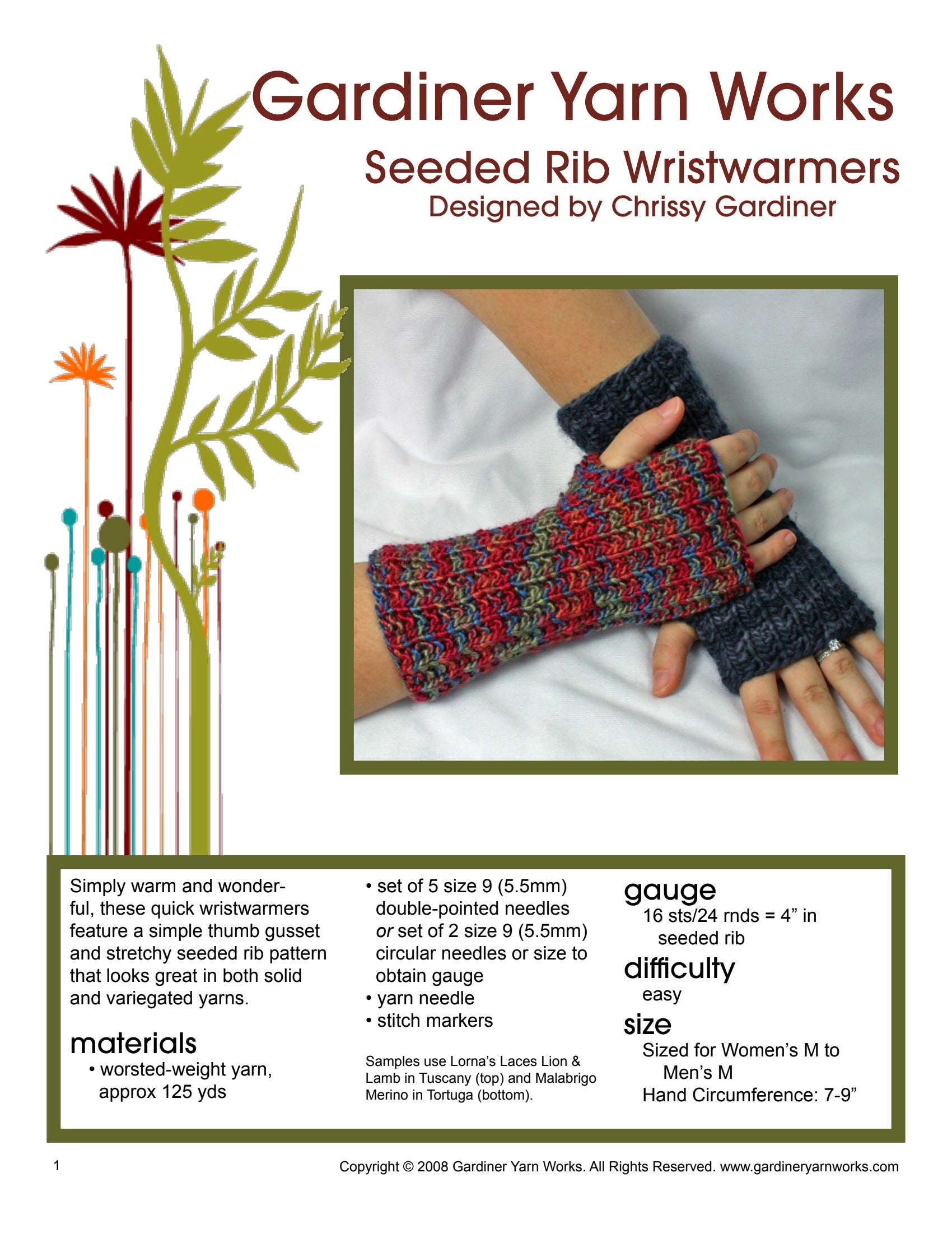 Gardiner Yarn Works Seeded Rib Wristwarmers Knitting Pattern