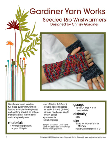 Gardiner Yarn Works Seeded Rib Wristwarmers Knitting Pattern