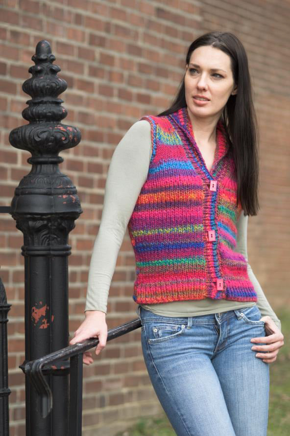 Woman’s Shawl Collar Vest in Plymouth Yarn Bazinga - 2106 - PDF