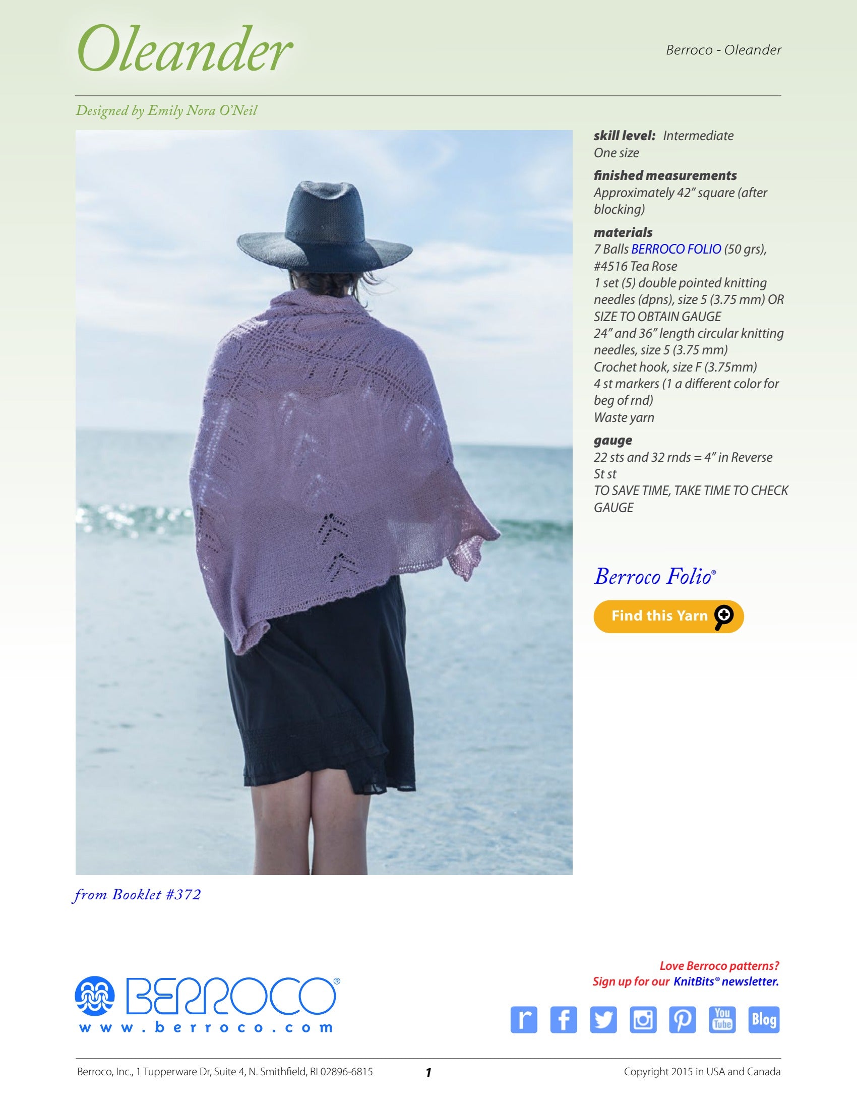 Berroco Oleander Wrap Knitting Pattern