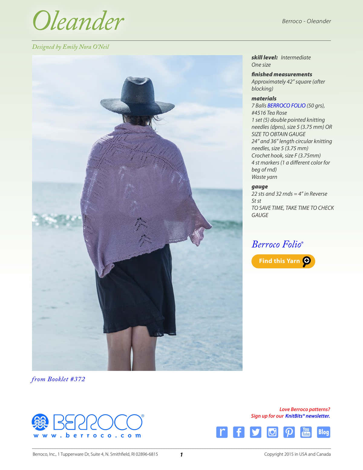 Berroco Oleander Wrap Knitting Pattern
