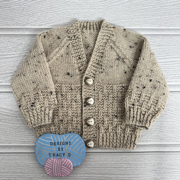 Elijah V-neck Baby cardigan knitting pattern 0-9/12mths approx