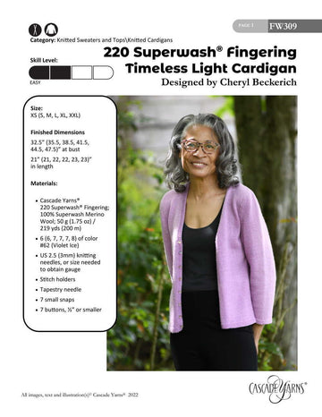 Cascade Yarns FW309 Timeless Light Cardigan (Free)