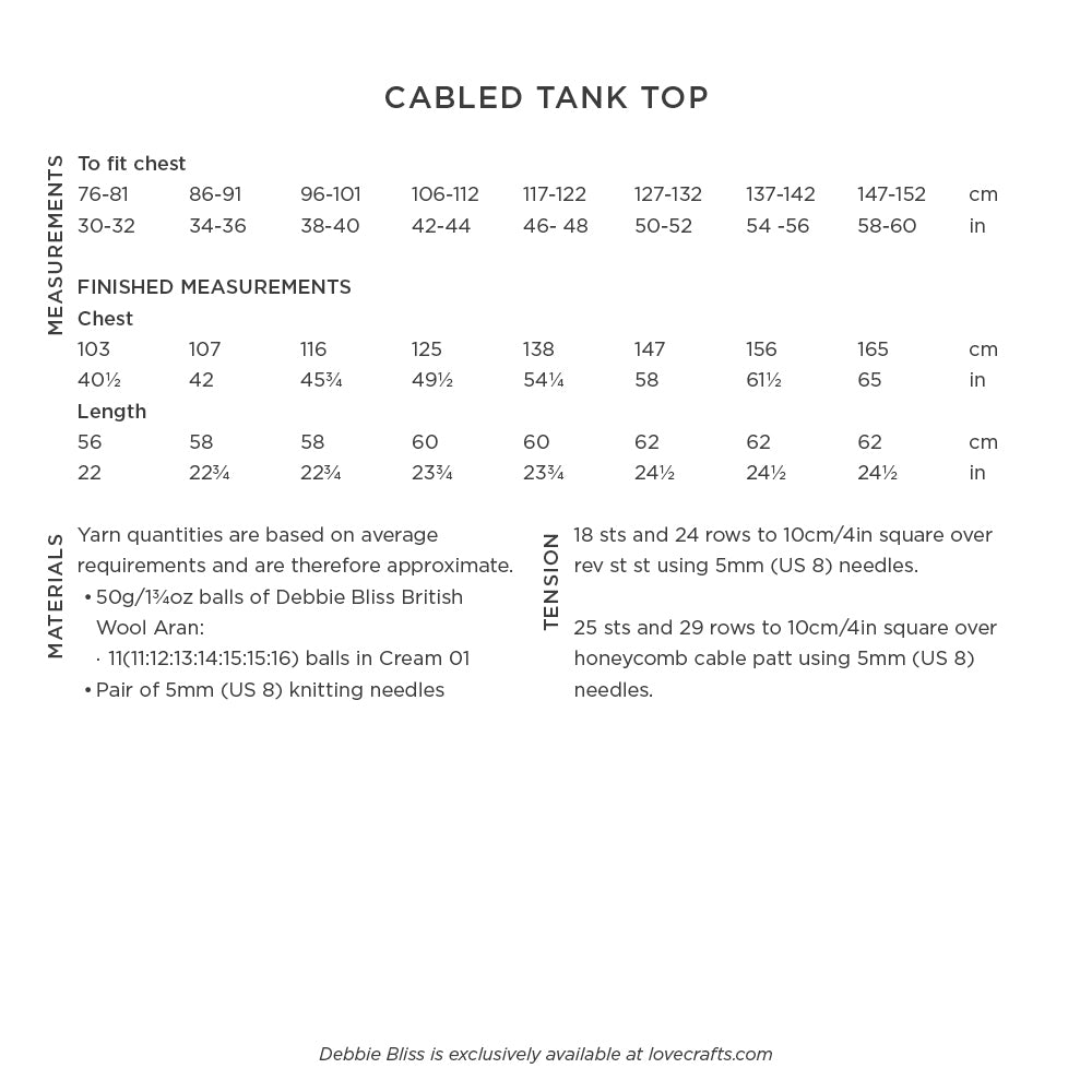 Debbie Bliss Cabled Tank Top Knitting Pattern