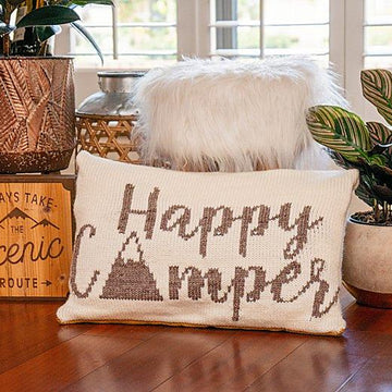 Happy Camper Knit Pillow Cover