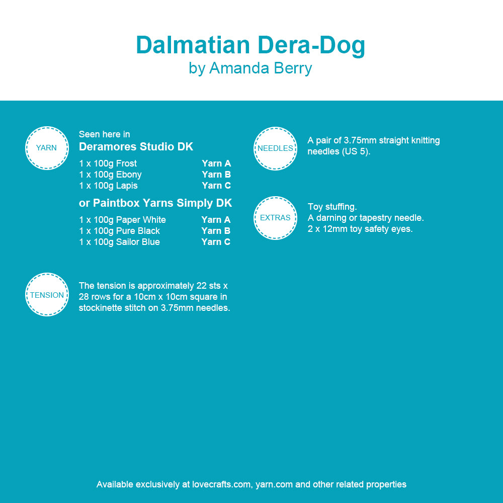Deramores Dalmatian Toy Knitting Pattern
