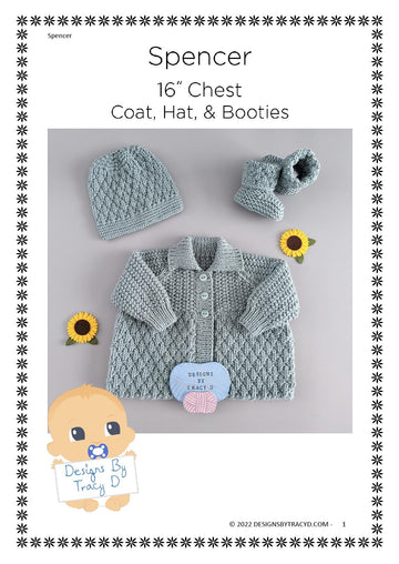 Spencer Unisex matinee coat  16" chest size newborn