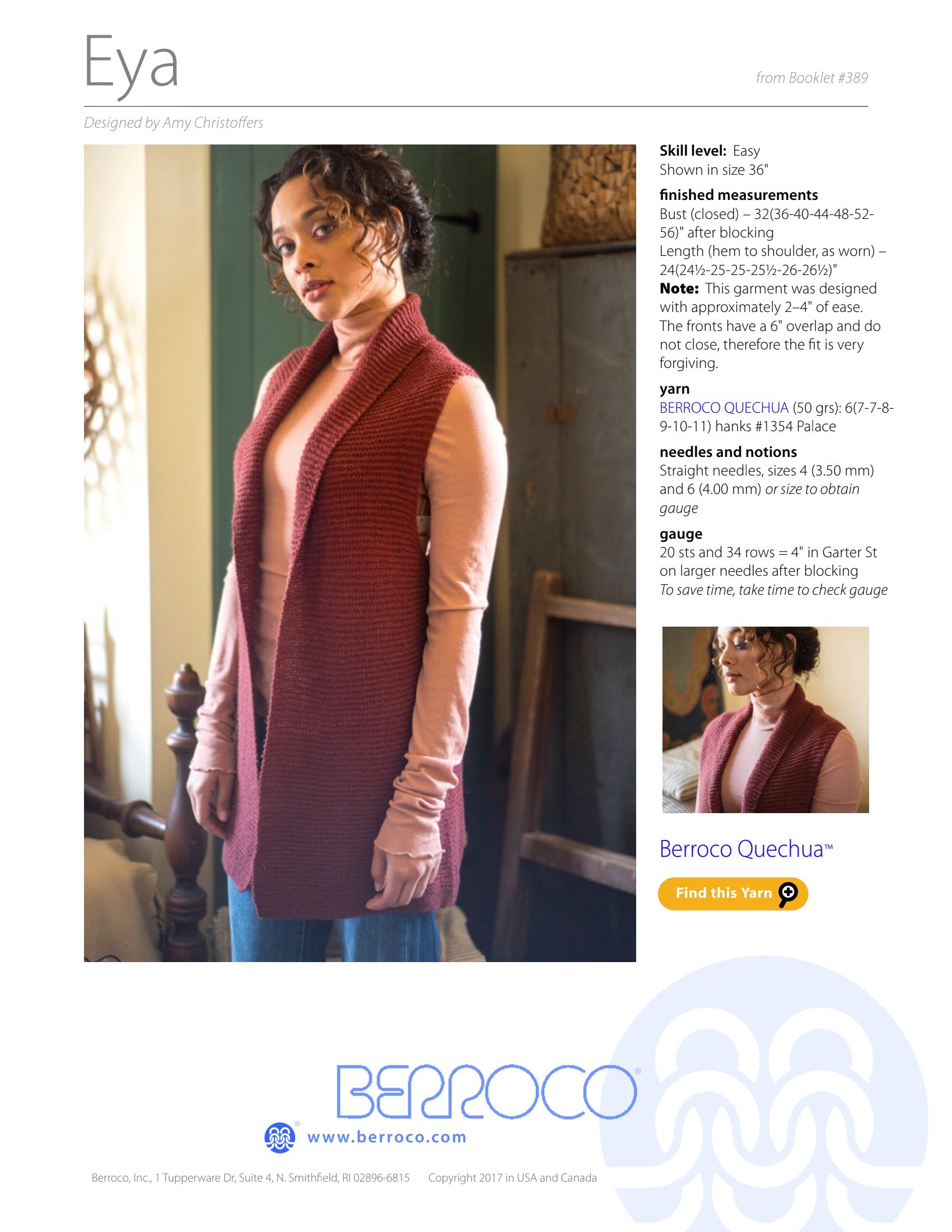 Berroco Eya Vest Knitting Pattern