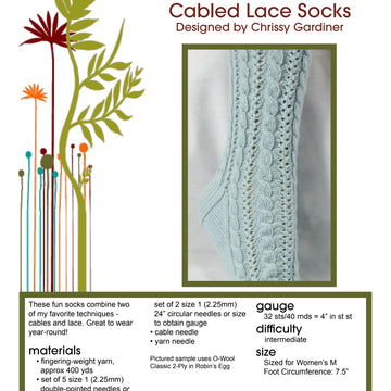 Gardiner Yarn Works Cabled Lace Socks Knitting Pattern