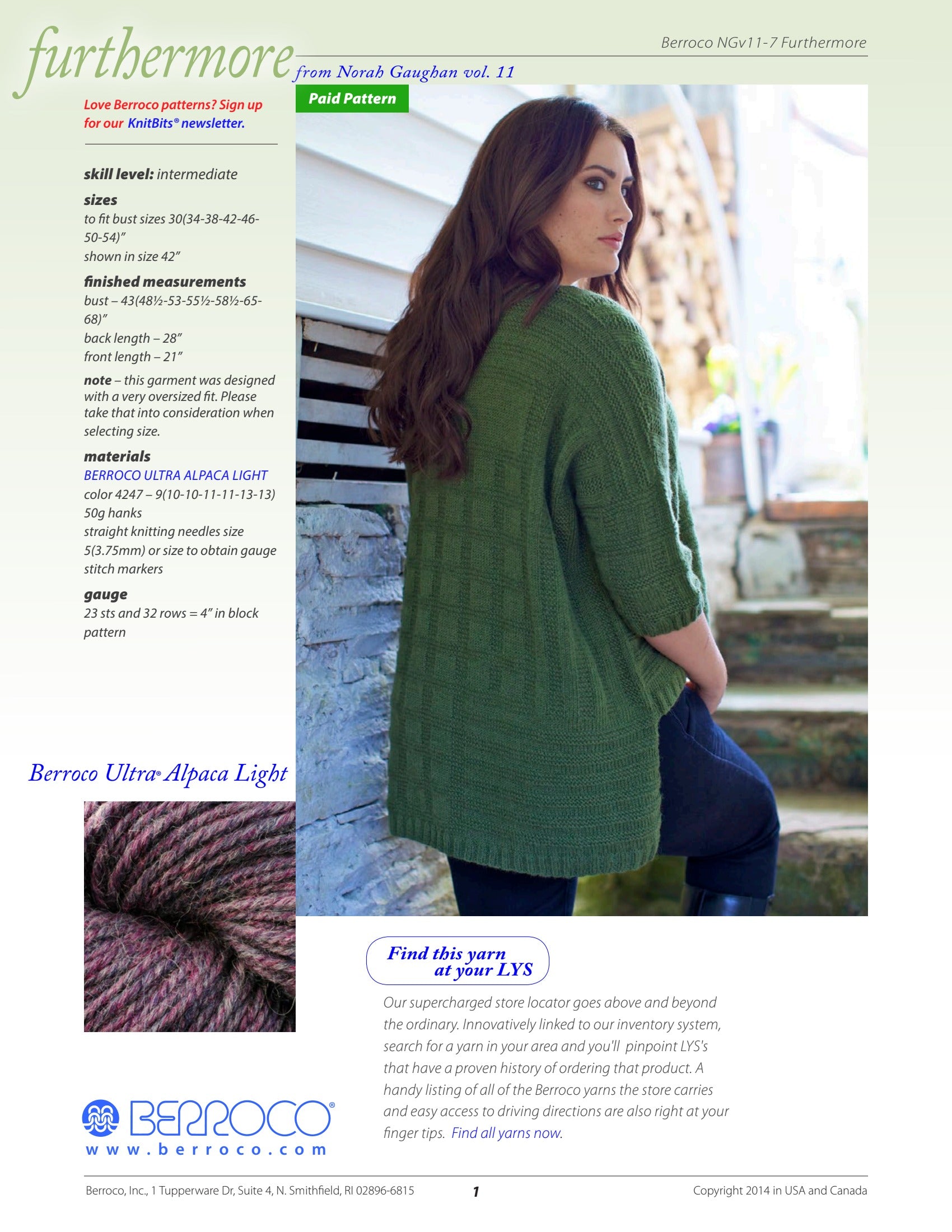 Berroco Furthermore Cardigan Knitting Pattern
