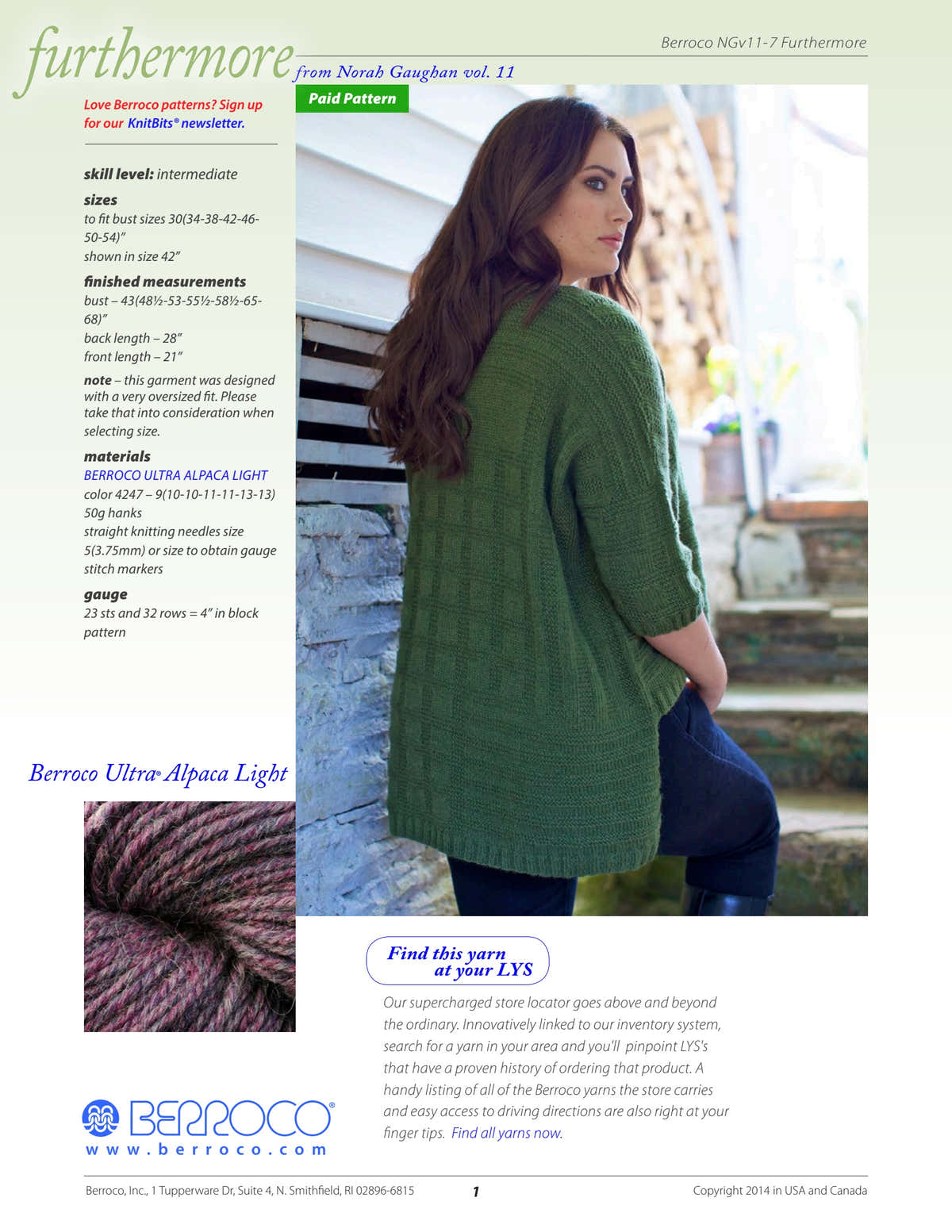 Berroco Furthermore Cardigan Knitting Pattern