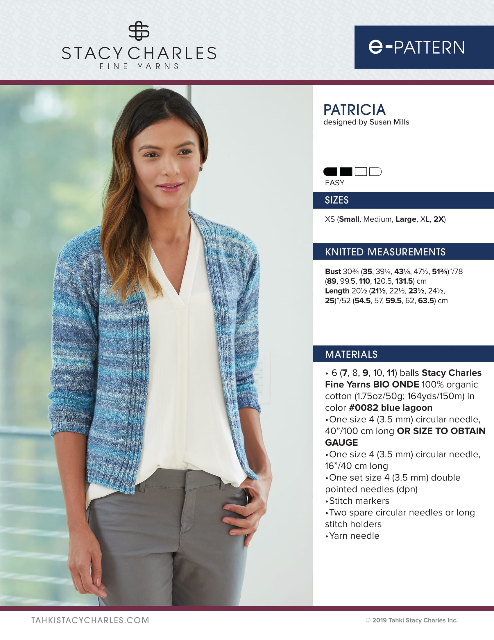 Stacy Charles Fine Yarns Patricia Cardigan Knitting Pattern
