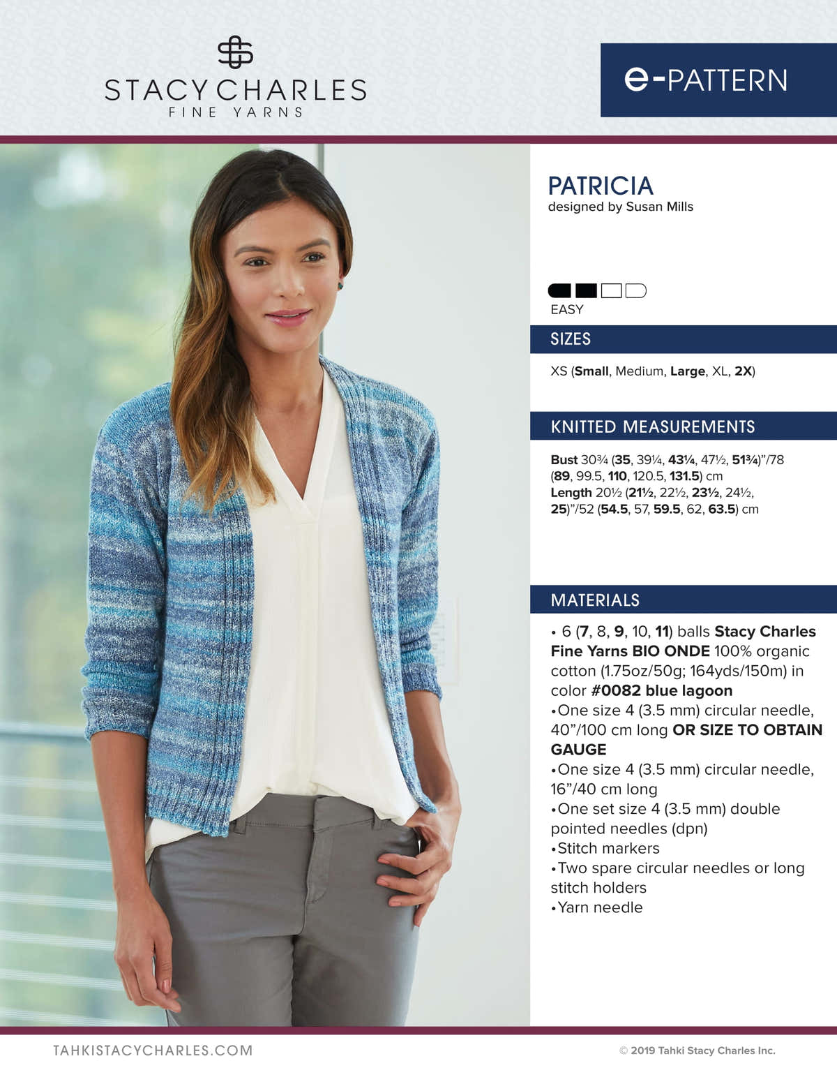 Stacy Charles Fine Yarns Patricia Cardigan Knitting Pattern