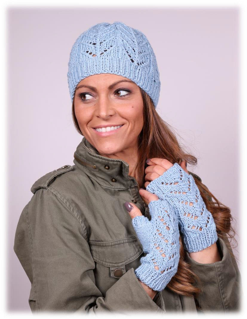Chevron Hat And Mitt Sets in Plymouth Yarn Cashmere De Cotone
