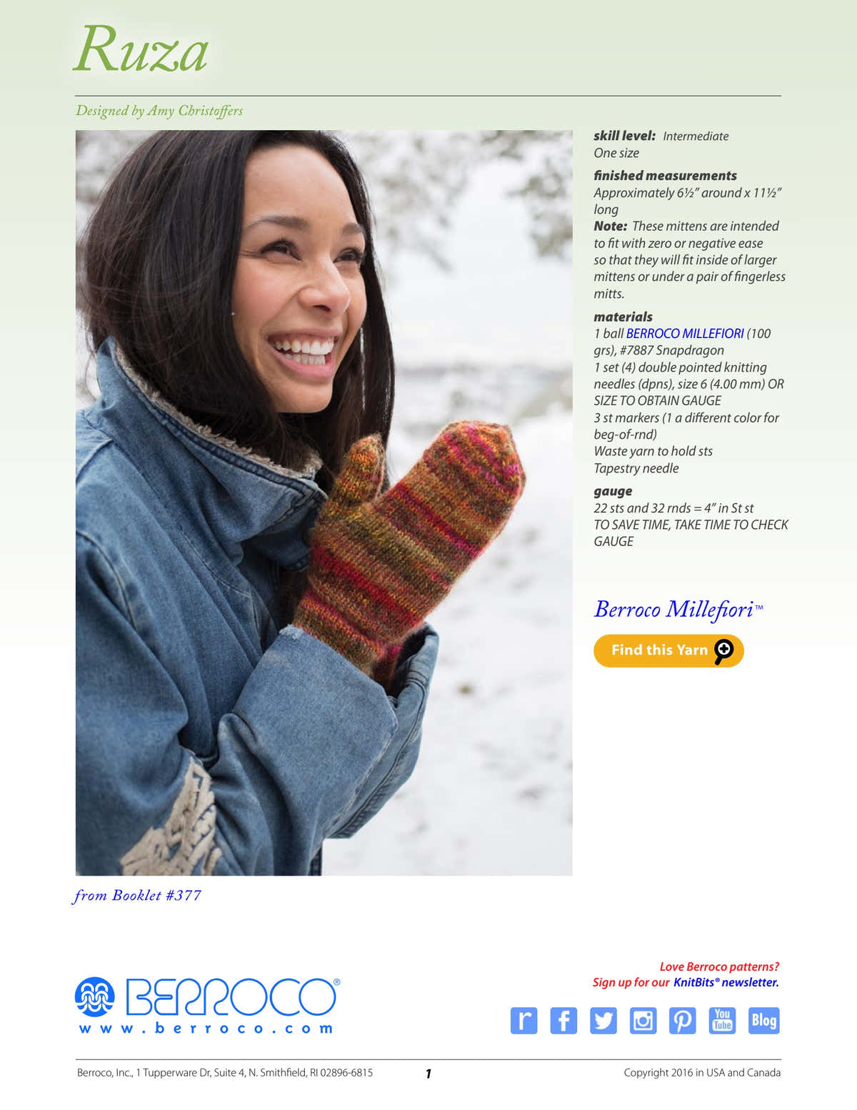 Berroco Ruza Mittens Knitting Pattern