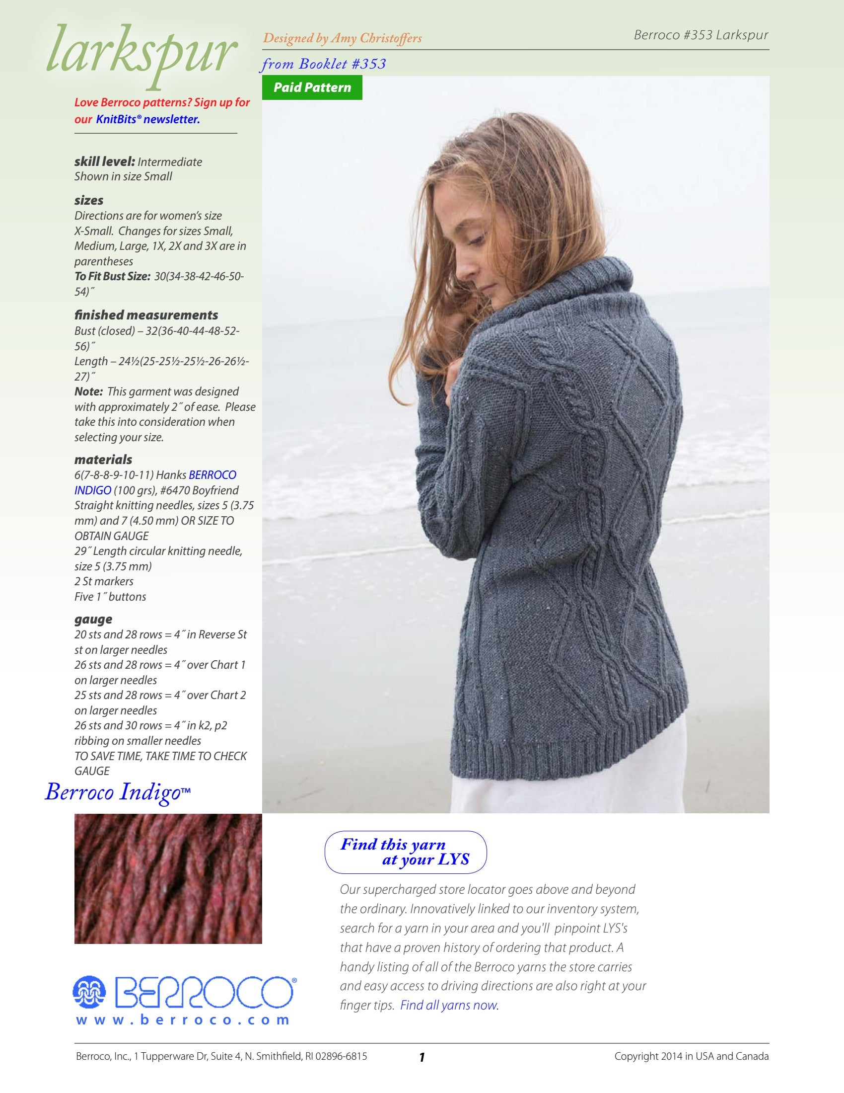 Berroco Larkspur Cardigan Knitting Pattern