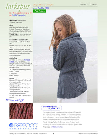 Berroco Larkspur Cardigan Knitting Pattern