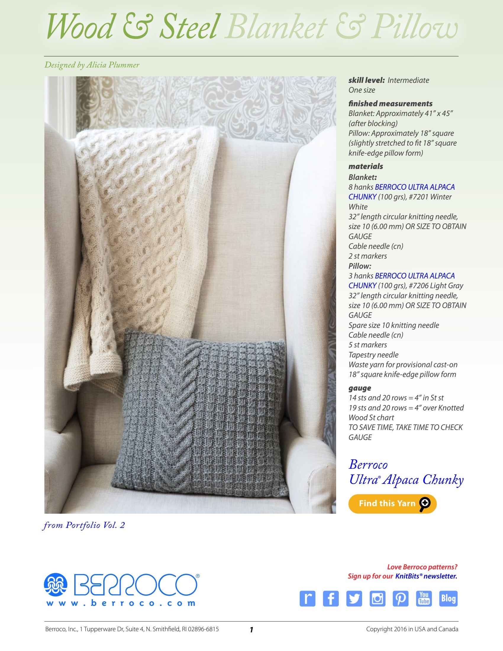 Berroco Wood & Steel Blanket & Pillow- Portfolio Knitting