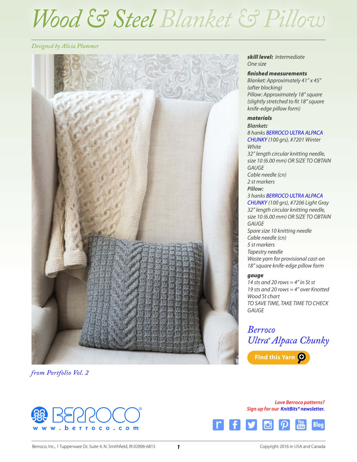 Berroco Wood & Steel Blanket & Pillow- Portfolio Knitting