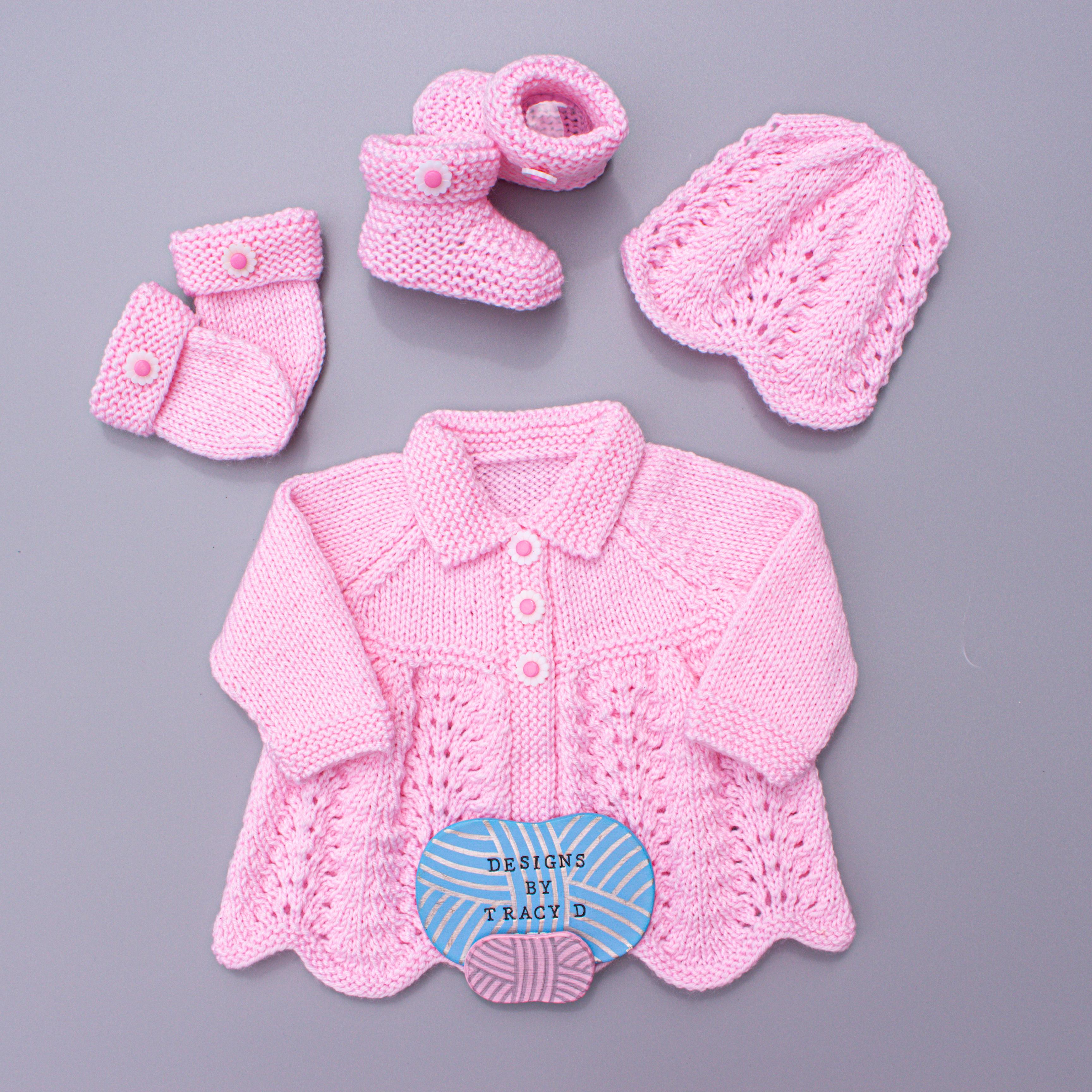 Milly Baby Cardigan, Hat, Mitts & Booties knitting pattern