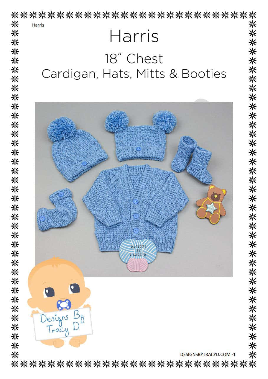 Harris baby knitting pattern cardigan, hats, mitts & booties