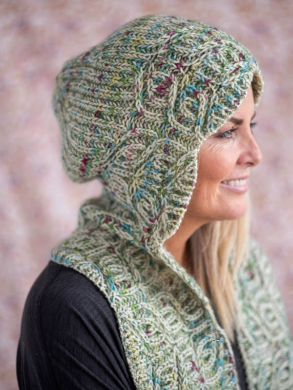 Wintergreen Hooded Scarf in Berroco Ultra Wool Handpaint & Berroco Aerial