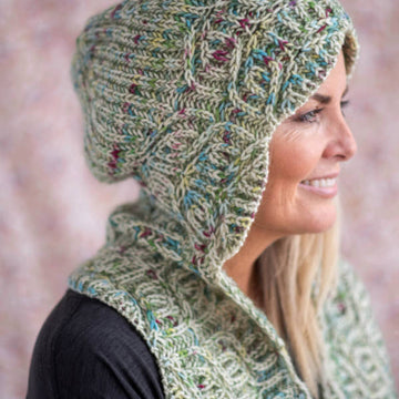 Wintergreen Hooded Scarf in Berroco Ultra Wool Handpaint & Berroco Aerial