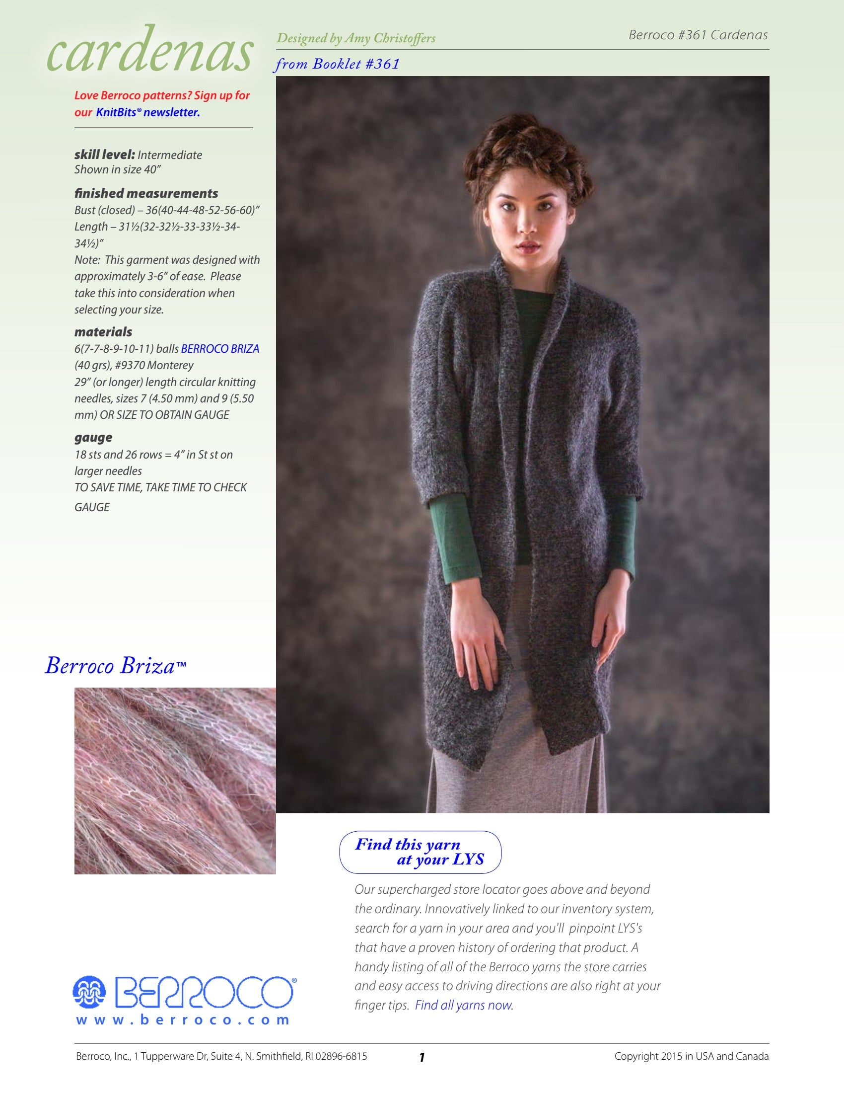 Berroco Cardenas Cardigan Knitting Pattern